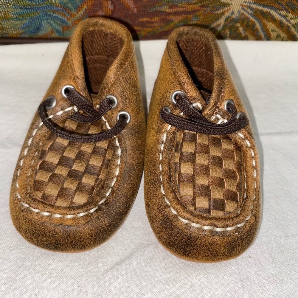 Brown Suede Moccasins with Woven Design